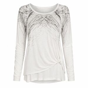Karen Kane White Silver Print Top Small Made USA Soft Stretch Long Sleeve